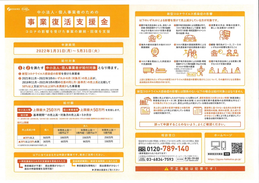 事業復活支援金１